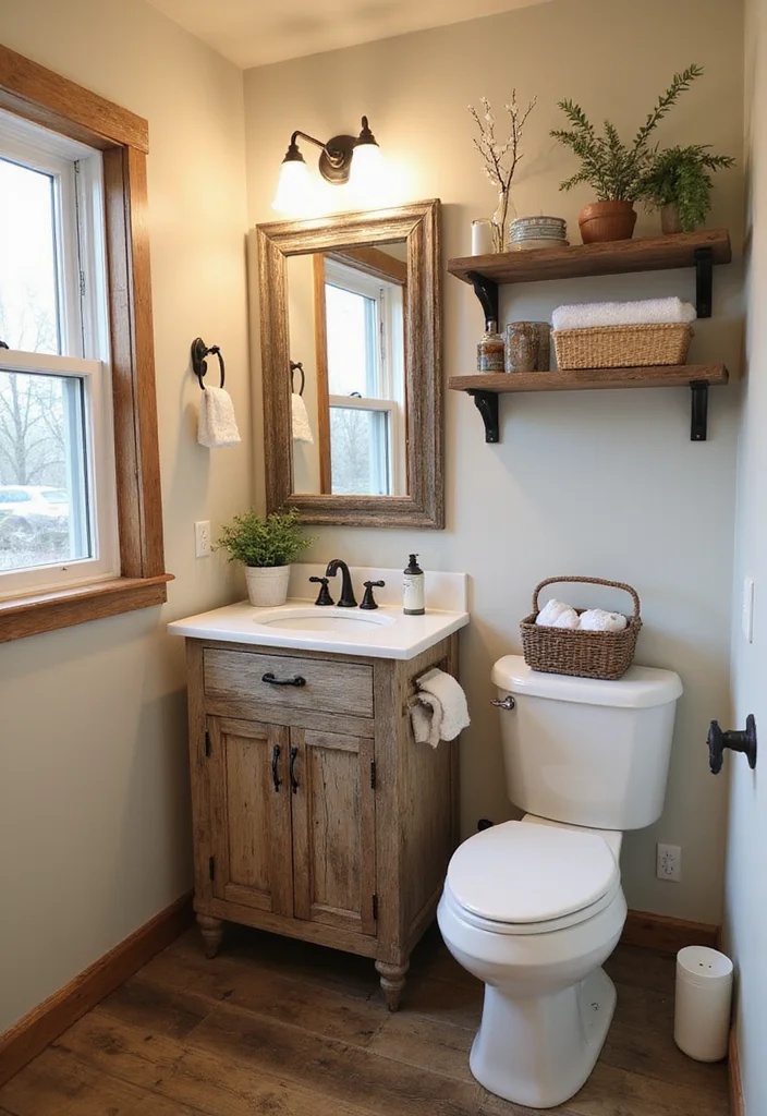 10 Corner Bathroom Vanity Ideas to Maximize Small Spaces 12 10 Corner Bathroom Vanity Ideas to Maximize Small Spaces - 2. Rustic Farmhouse Charm