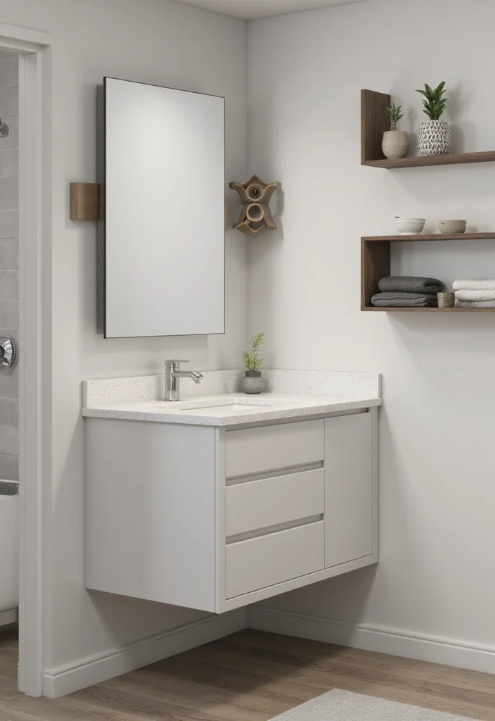 10 Corner Bathroom Vanity Ideas to Maximize Small Spaces 67 10 Corner Bathroom Vanity Ideas to Maximize Small Spaces - 7. Chic Wall-Mounted Sink