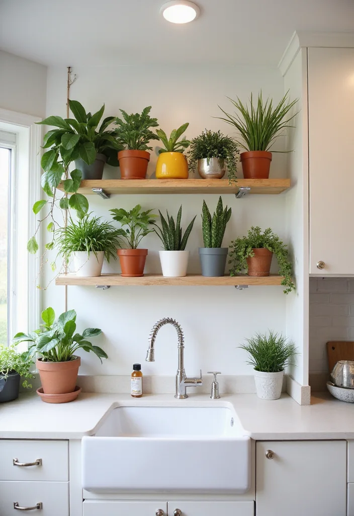 12 Above Kitchen Sink Ideas to Add Style and Function 34 12 Above Kitchen Sink Ideas to Add Style and Function - 4. Floating Plant Ladder