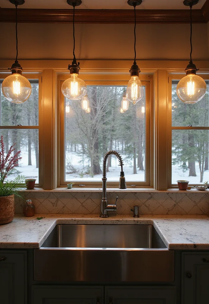 12 Above Kitchen Sink Ideas to Add Style and Function 56 12 Above Kitchen Sink Ideas to Add Style and Function - 6. Unique Lighting Fixtures