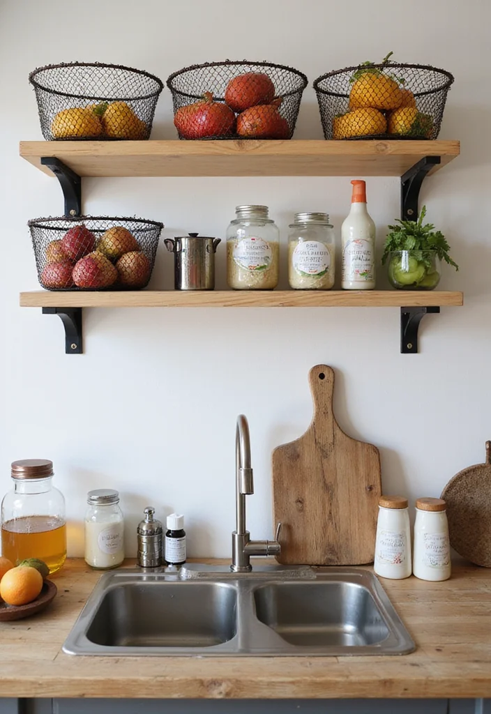 12 Above Kitchen Sink Ideas to Add Style and Function 67 12 Above Kitchen Sink Ideas to Add Style and Function - 7. Hanging Wire Baskets