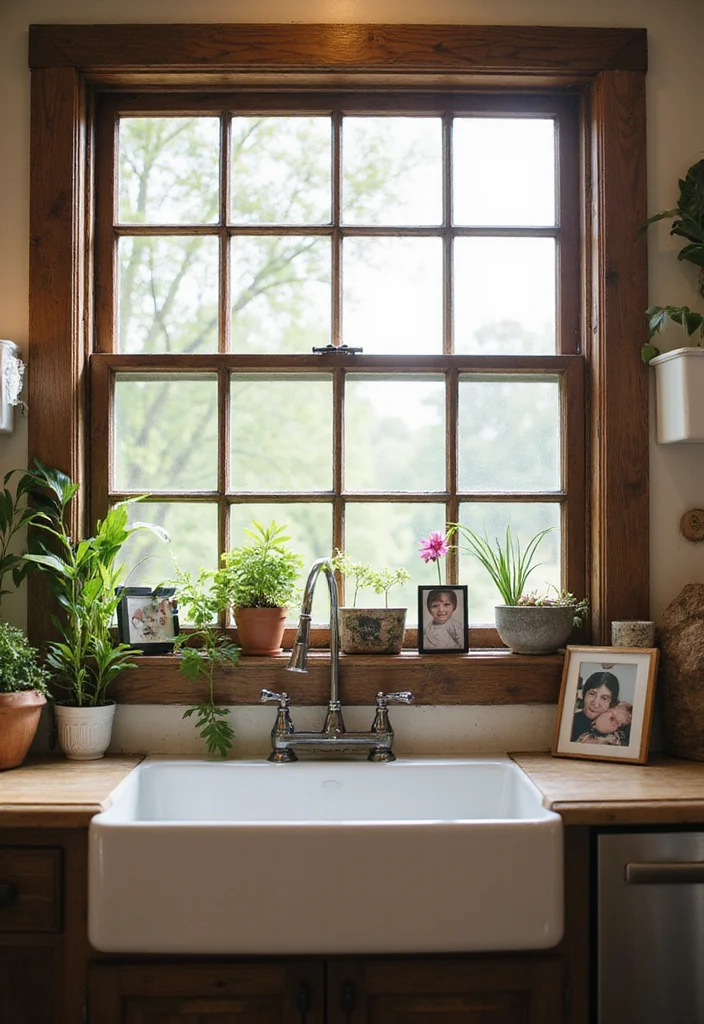 12 Above Kitchen Sink Ideas to Add Style and Function 89 12 Above Kitchen Sink Ideas to Add Style and Function - 9. Vintage Window Frame Display