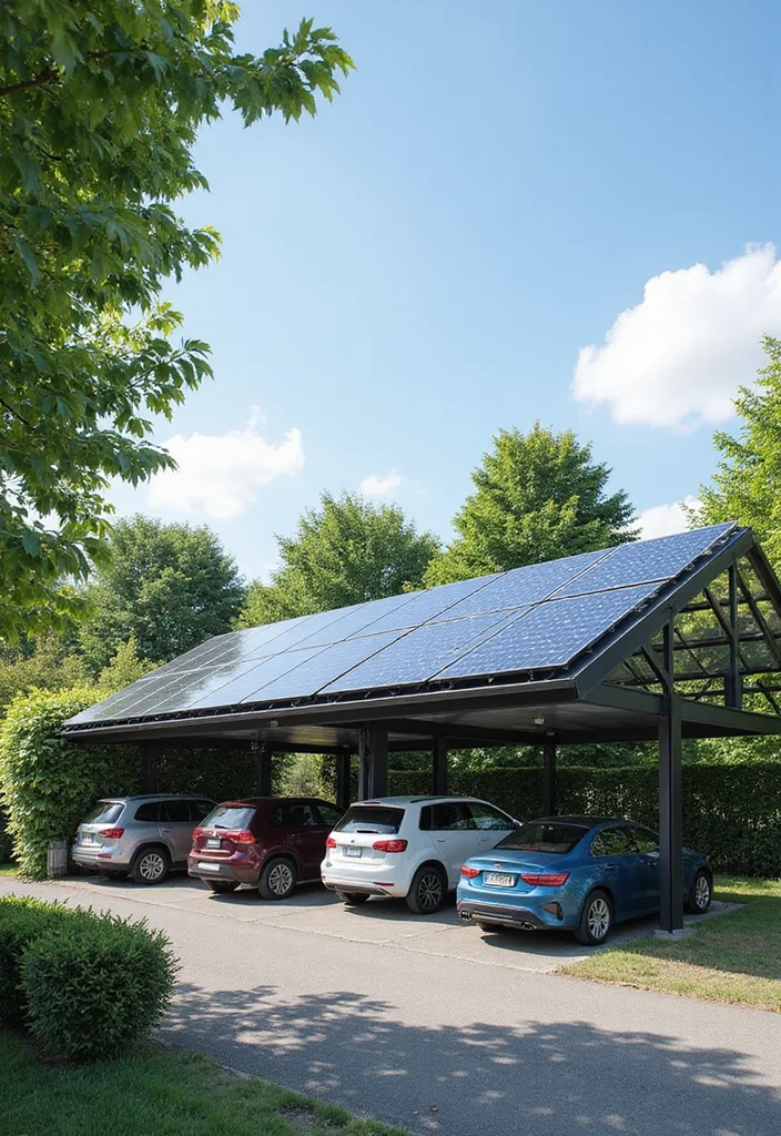 12 Backyard Carport Ideas for Practical Covered Parking 1. Solar Panel Carports