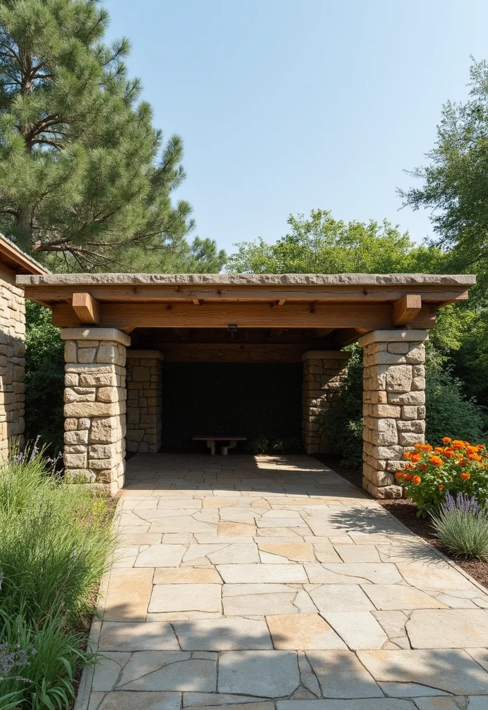 12 Backyard Carport Ideas for Practical Covered Parking 10. Natural Stone Carports