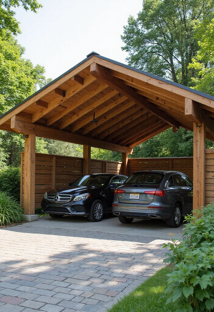 12 Backyard Carport Ideas for Practical Covered Parking 11. Wooden Slat Carport
