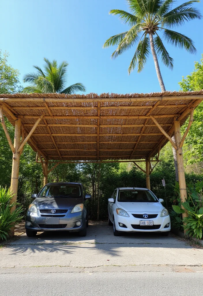 12 Backyard Carport Ideas for Practical Covered Parking 4. Bamboo Canopy Carport