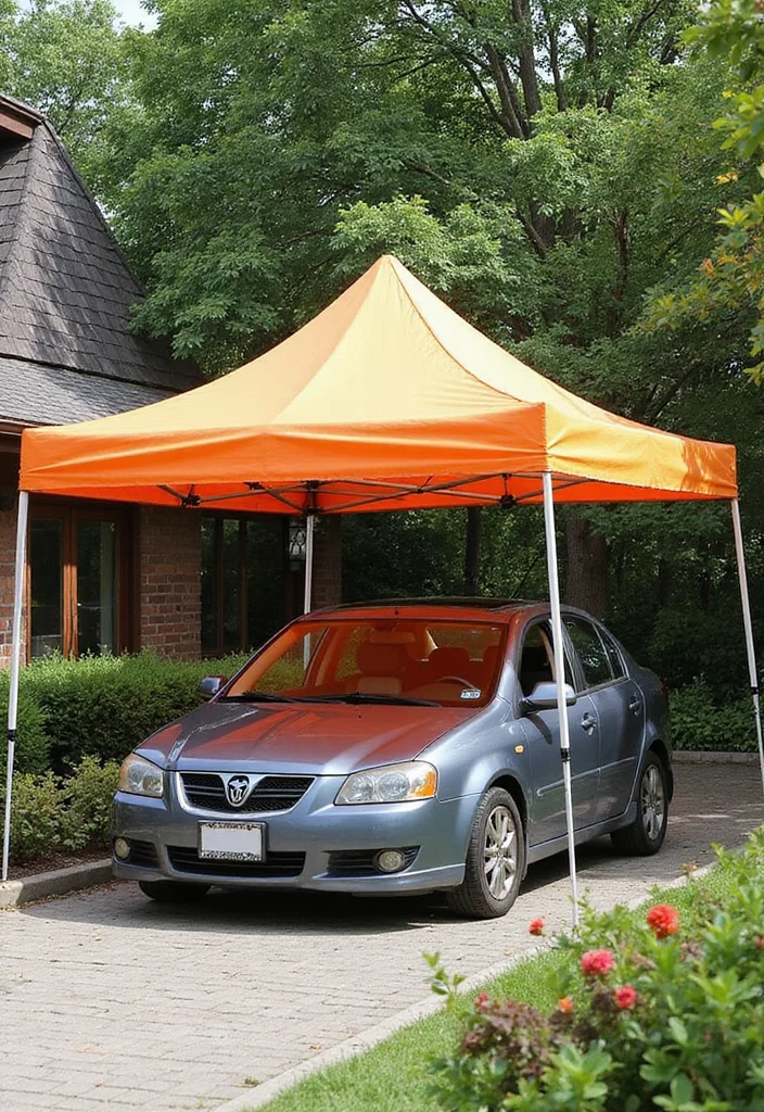 12 Backyard Carport Ideas for Practical Covered Parking 5. Canopy Tents for Versatility