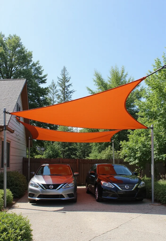 12 Backyard Carport Ideas for Practical Covered Parking 9. Simple Shade Sail Carport