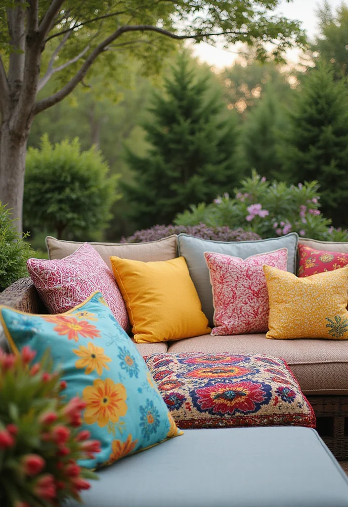 12 Backyard Decorating Ideas DIY for Budget Upgrades - 10. Colorful Throw Pillows
