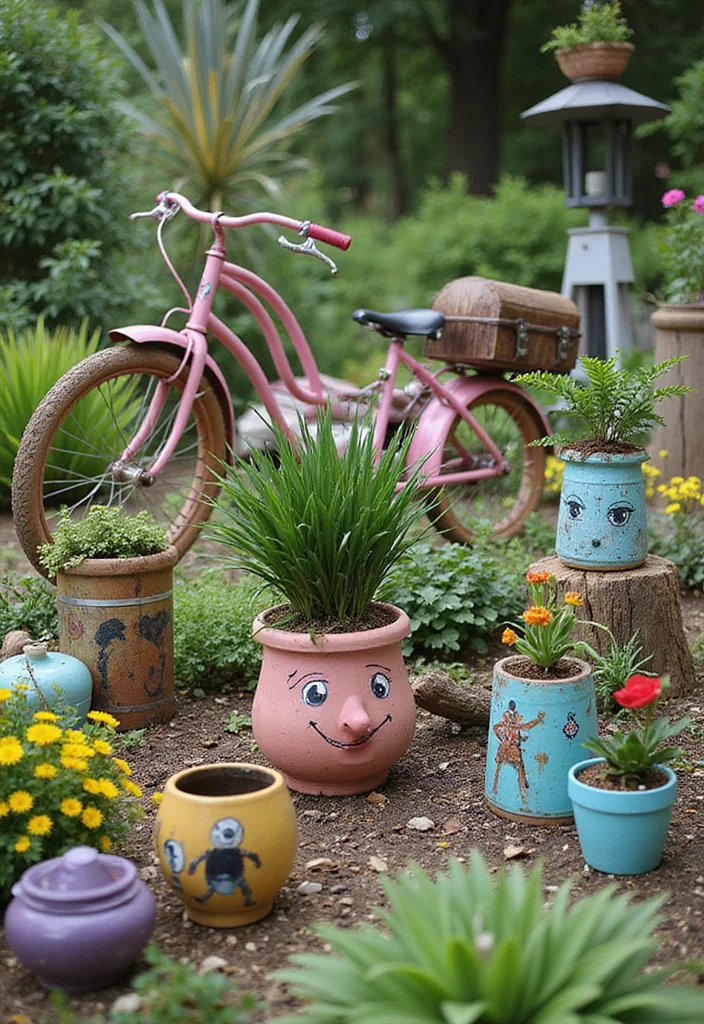 12 Backyard Decorating Ideas DIY for Budget Upgrades - 5. Garden Art from Repurposed Items