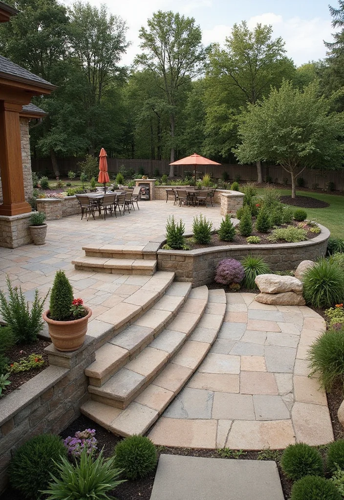 12 Backyard Extended Patio Ideas for Larger Gathering Space 89 12 Backyard Extended Patio Ideas for Larger Gathering Space - 9. Multi-Level Patios