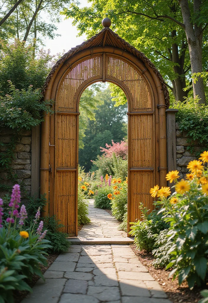 12 Backyard Fence Gate Ideas for Security and Style 12 12 Backyard Fence Gate Ideas for Security and Style - 2. Woven Bamboo Elegance