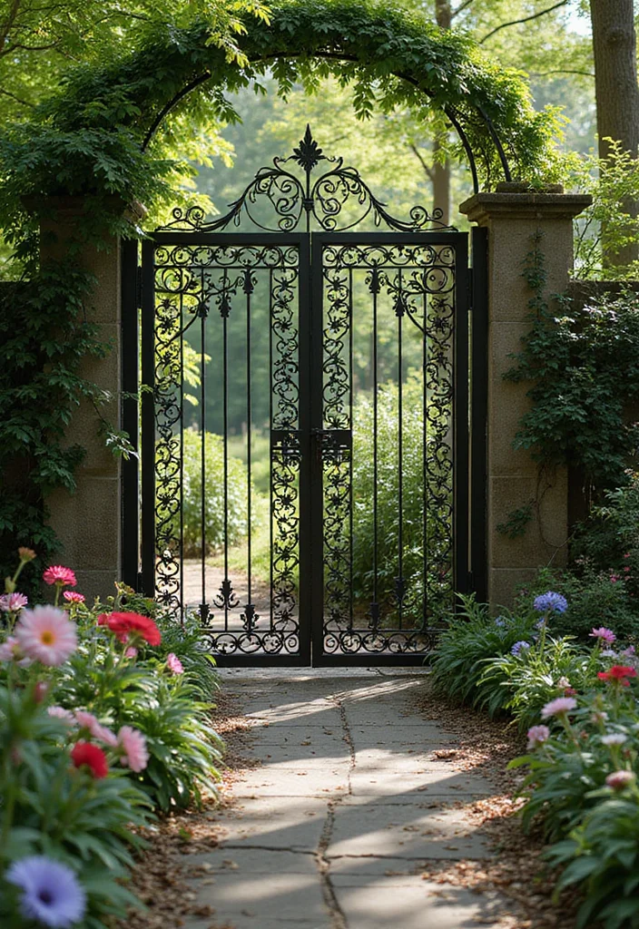 12 Backyard Fence Gate Ideas for Security and Style 23 12 Backyard Fence Gate Ideas for Security and Style - 3. Decorative Metal Artwork