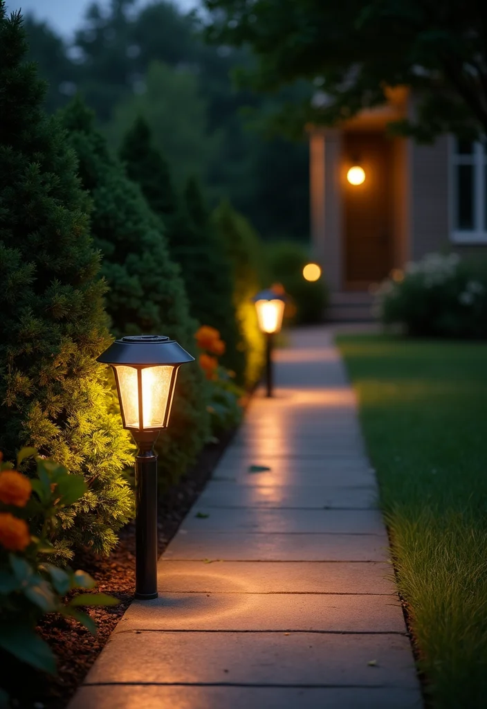 12 Backyard Lamp Post Ideas for Cozy Evening Lighting - 11. Simple Solar Pathway Lights