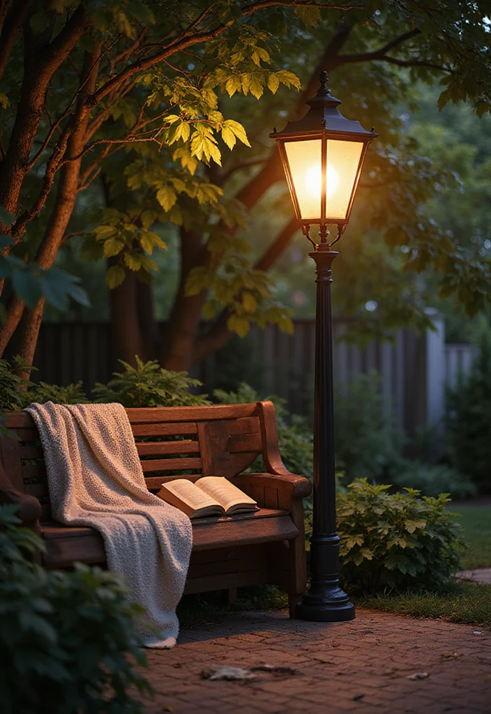 12 Backyard Lamp Post Ideas for Cozy Evening Lighting - 12. Tall Reading Lamp Post