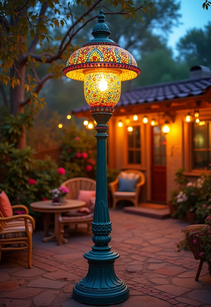 12 Backyard Lamp Post Ideas for Cozy Evening Lighting - 4. Decorative Mosaic Lamp Post