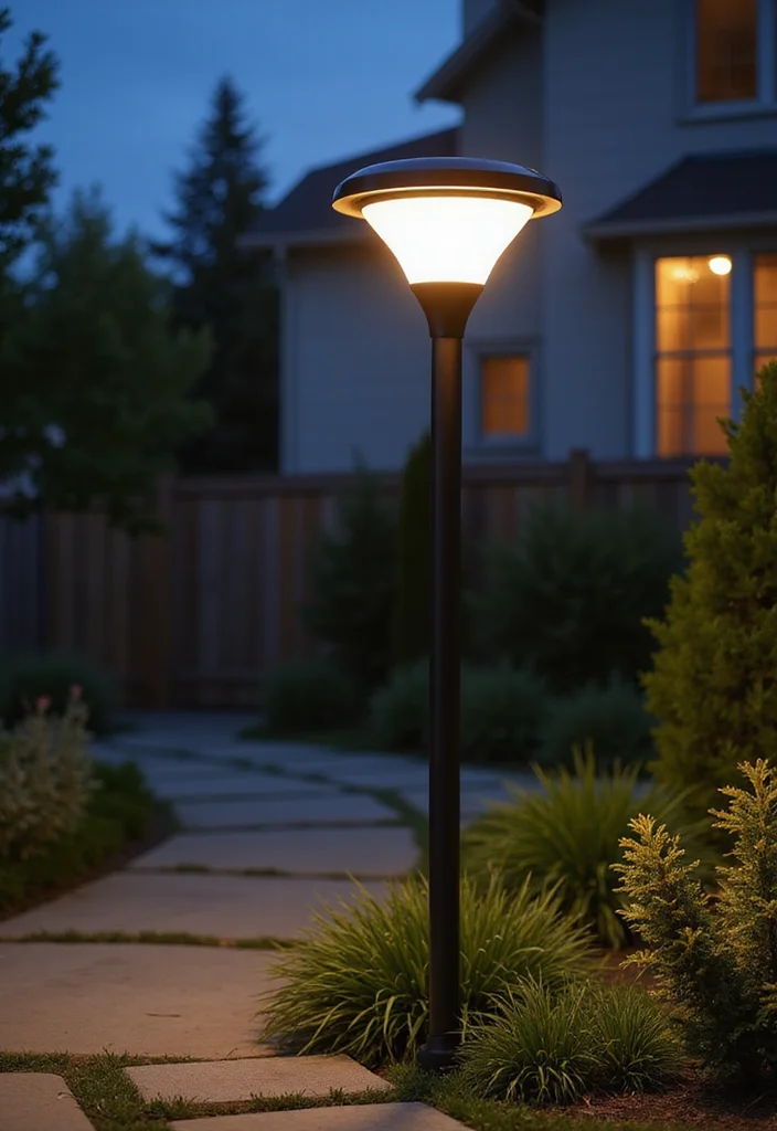 12 Backyard Lamp Post Ideas for Cozy Evening Lighting - 9. Smart Solar Lamp Posts