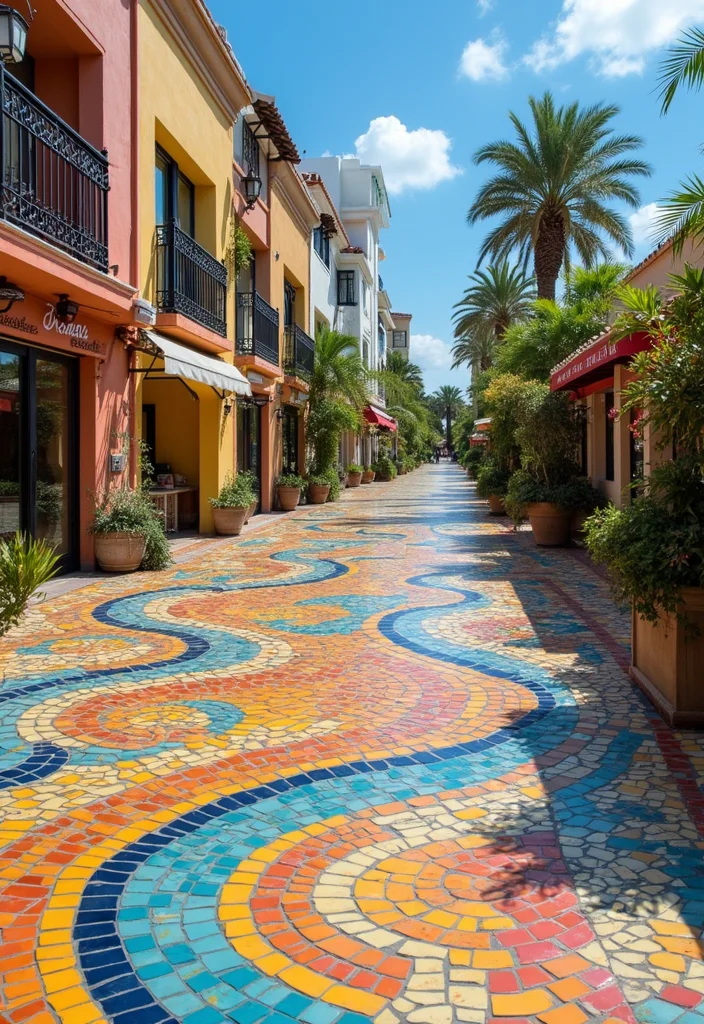 12 Backyard Parking Ideas for Organized Functional Layouts - 9. Tiled Parking Area with Mosaic Designs