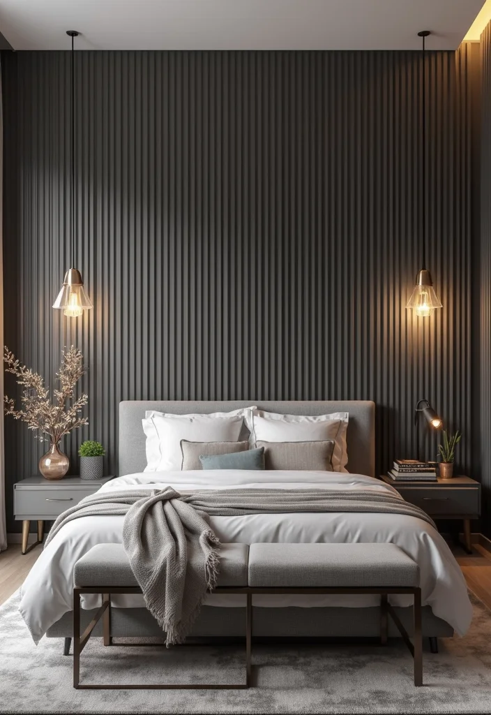 12 Bedroom Wainscoting Ideas for Added Depth and Style 100 12 Bedroom Wainscoting Ideas for Added Depth and Style - 10. Minimalist Vertical Slats for a Trendy Edge