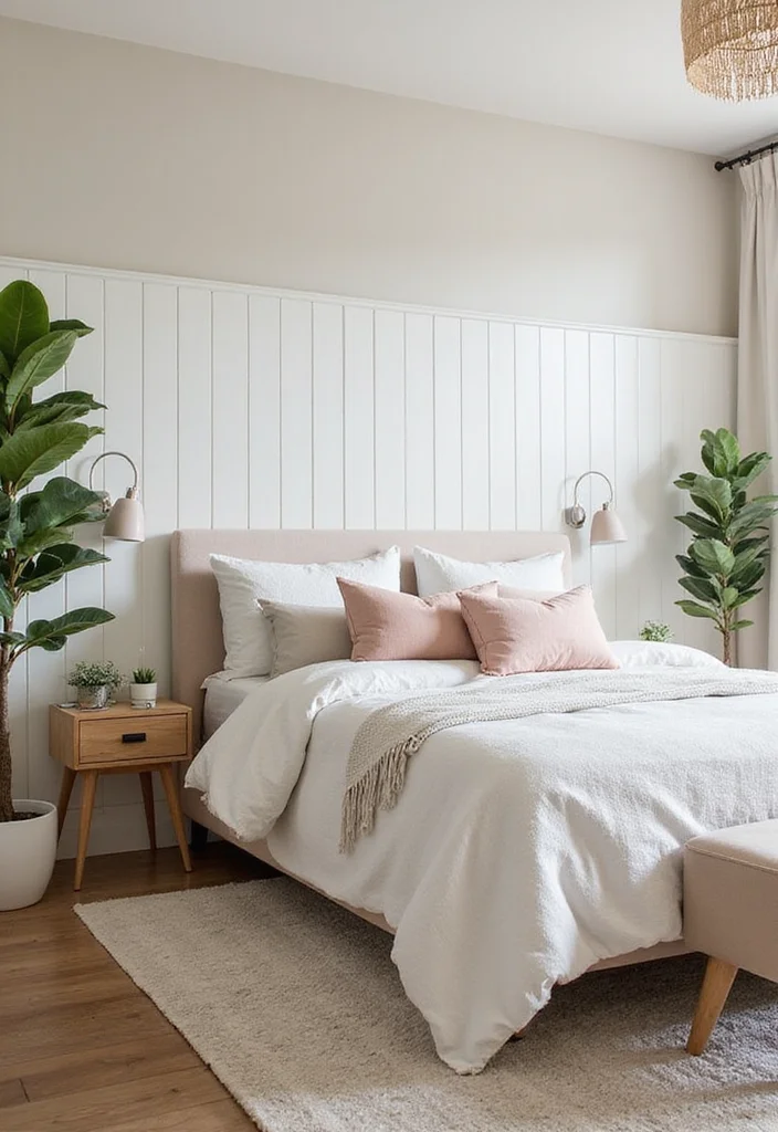 12 Bedroom Wainscoting Ideas for Added Depth and Style 12 12 Bedroom Wainscoting Ideas for Added Depth and Style - 2. Shiplap Wainscoting for a Cozy Vibe