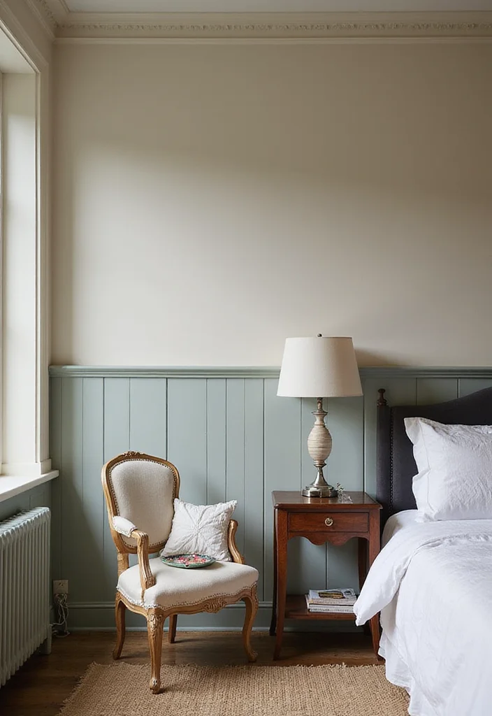 12 Bedroom Wainscoting Ideas for Added Depth and Style 89 12 Bedroom Wainscoting Ideas for Added Depth and Style - 9. Vintage-Inspired Wainscoting for Nostalgic Charm