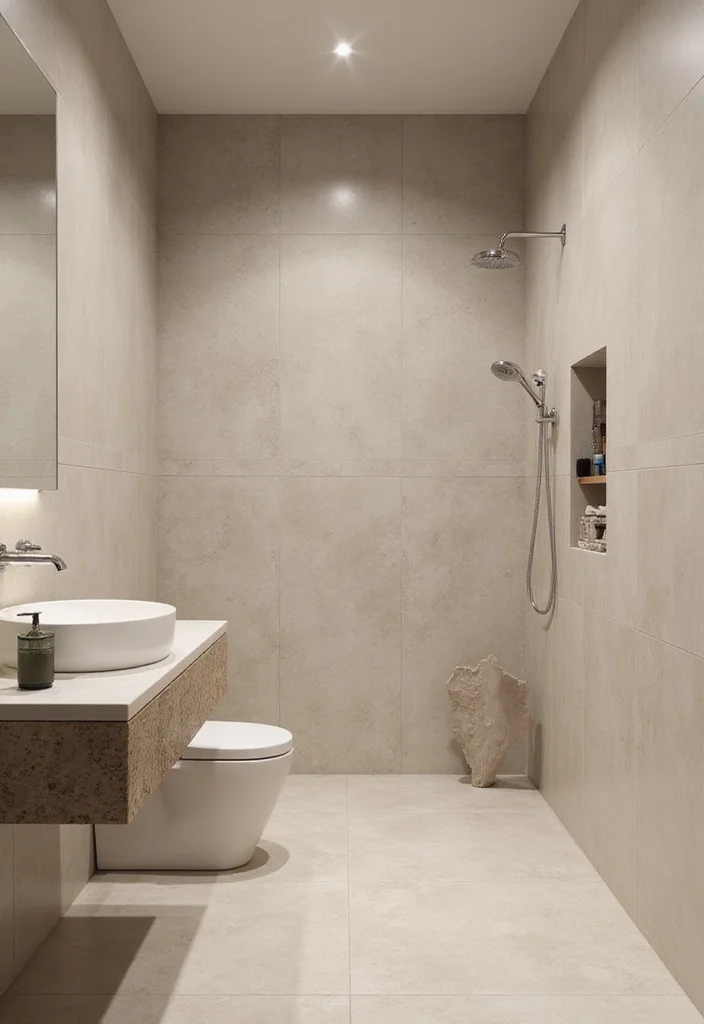 12 Beige Bathroom Tile Ideas for Soft Neutral Style - 10. Sandblasted Porcelain Tiles