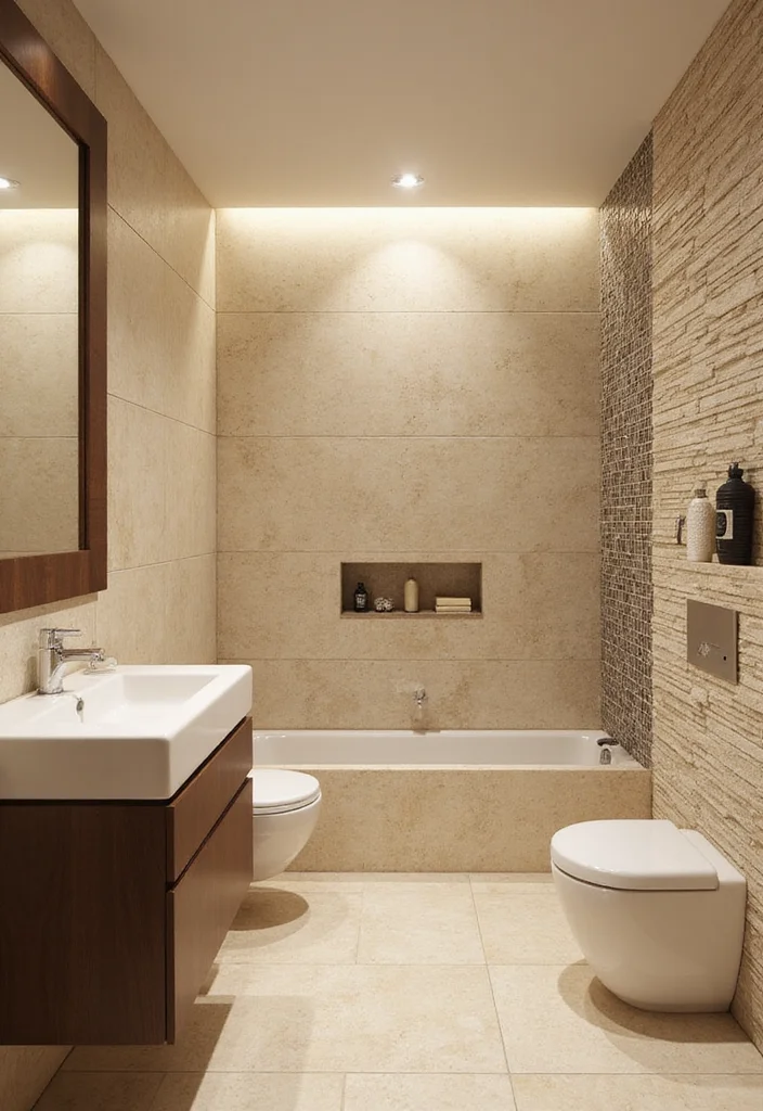 12 Beige Bathroom Tile Ideas for Soft Neutral Style - 4. Textured Beige Tiles