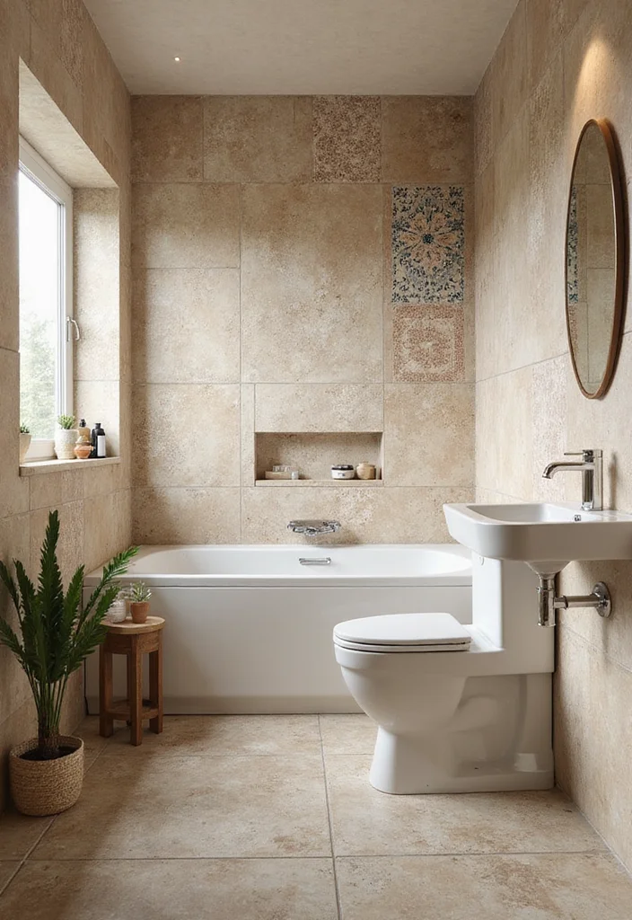 12 Beige Bathroom Tile Ideas for Soft Neutral Style - 8. Eco-Friendly Cement Tiles