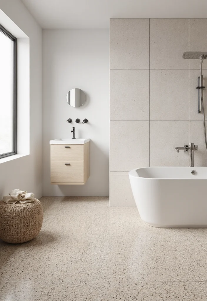 12 Beige Bathroom Tile Ideas for Soft Neutral Style - 9. Beige Terrazzo Tiles
