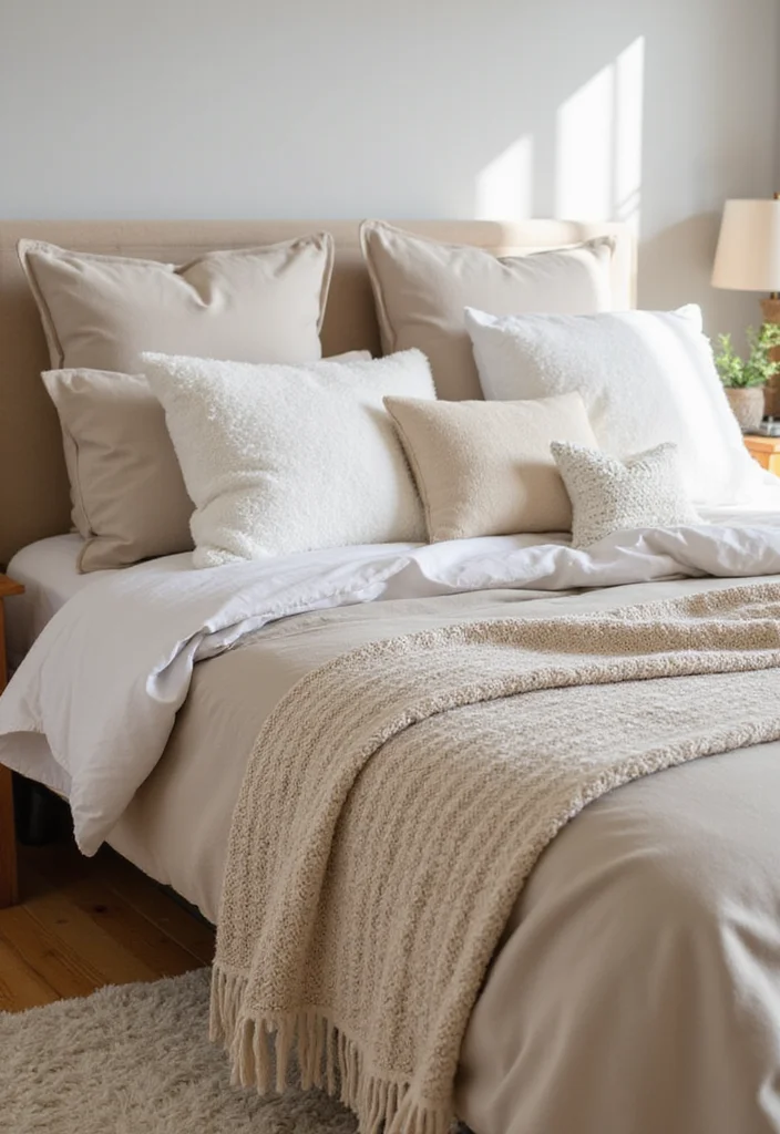 12 Beige and White Bedroom Ideas for Calm Neutral Comfort 1 12 Beige and White Bedroom Ideas for Calm Neutral Comfort - 1. Soft Textured Layers