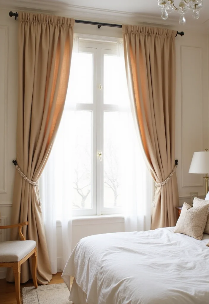 12 Beige and White Bedroom Ideas for Calm Neutral Comfort 100 12 Beige and White Bedroom Ideas for Calm Neutral Comfort - 10. Chic Beige Curtains