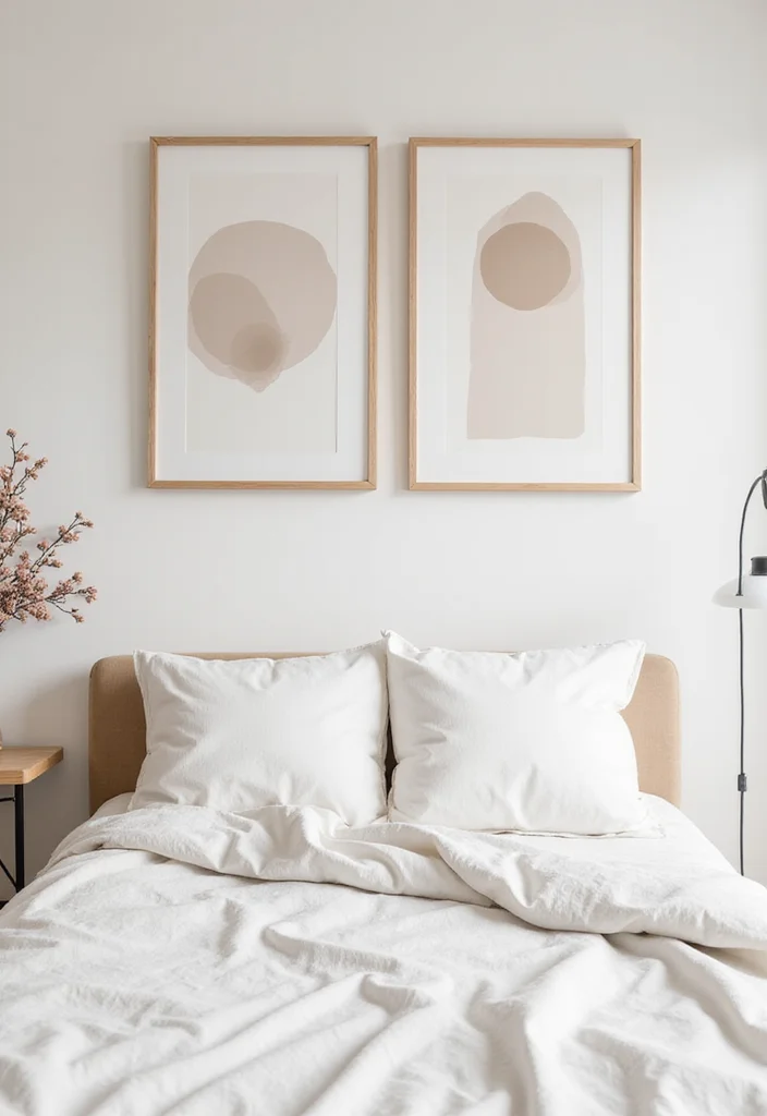 12 Beige and White Bedroom Ideas for Calm Neutral Comfort 45 12 Beige and White Bedroom Ideas for Calm Neutral Comfort - 5. Minimalist Wall Art