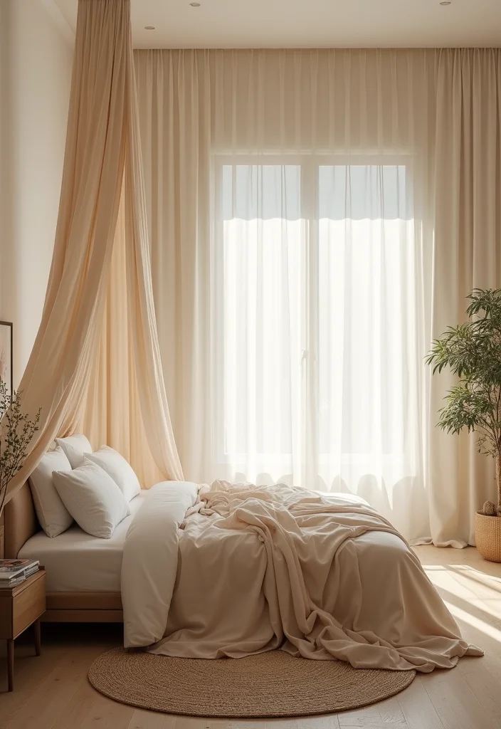 12 Beige and White Bedroom Ideas for Calm Neutral Comfort 78 12 Beige and White Bedroom Ideas for Calm Neutral Comfort - 8. Elegant Bed Canopy