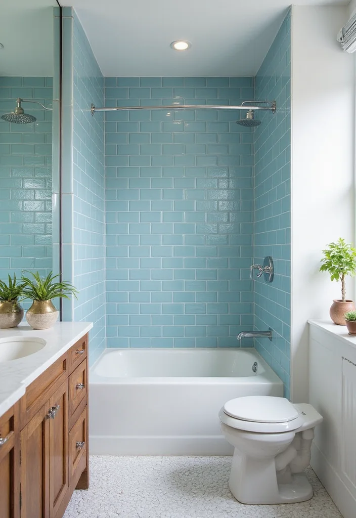 12 Blue Tile Bathroom Ideas for a Clean Coastal Feel - 1. Ocean Blue Subway Tiles