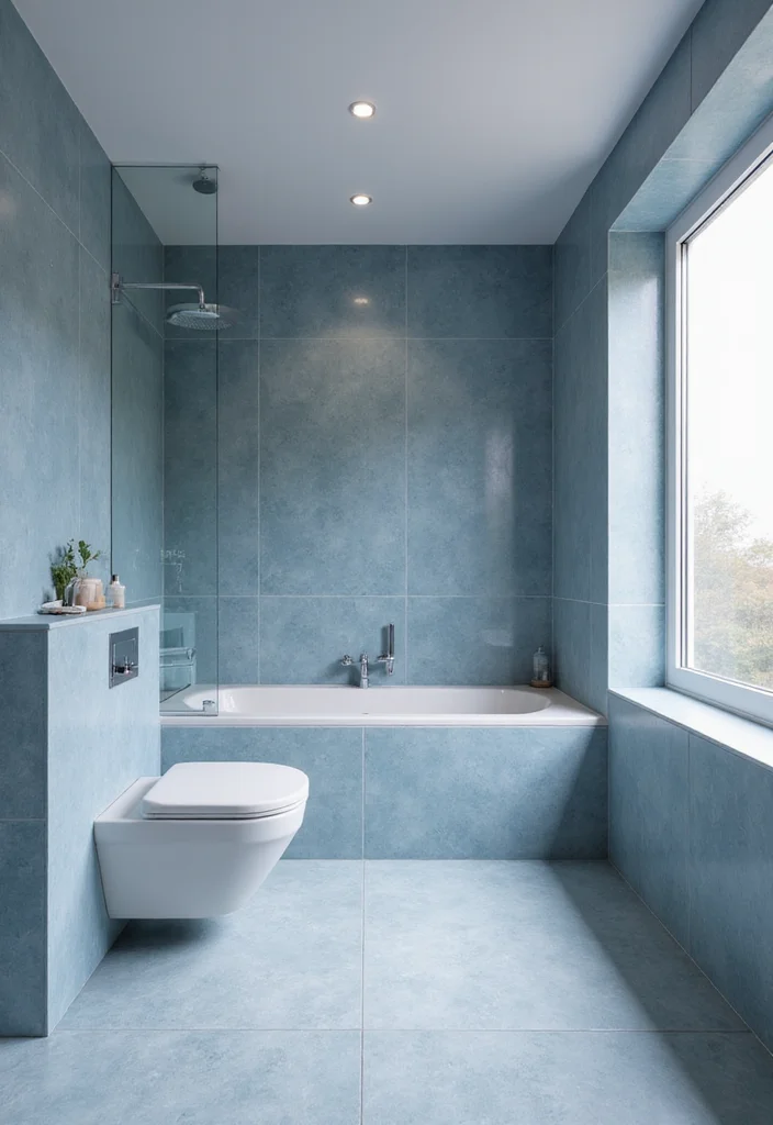 12 Blue Tile Bathroom Ideas for a Clean Coastal Feel - 12. Minimalist Blue Tile Approach