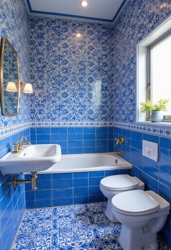 12 Blue Tile Bathroom Ideas for a Clean Coastal Feel - 7. Bold Patterns with Blue