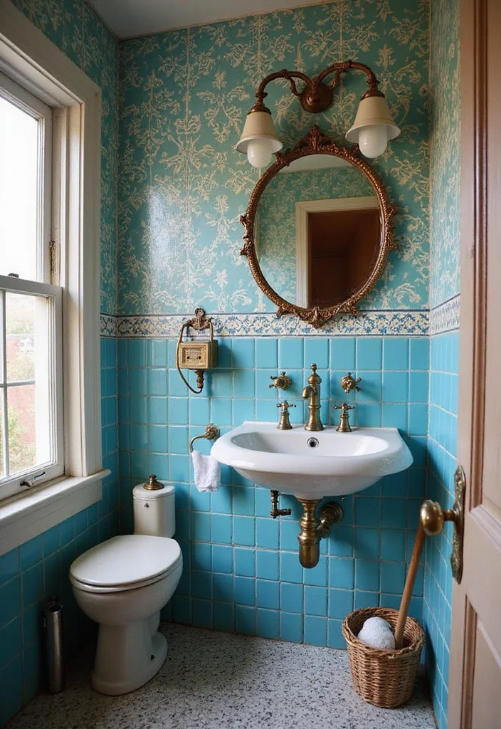12 Blue Tile Bathroom Ideas for a Clean Coastal Feel - 8. Vintage Blue Tile Charm