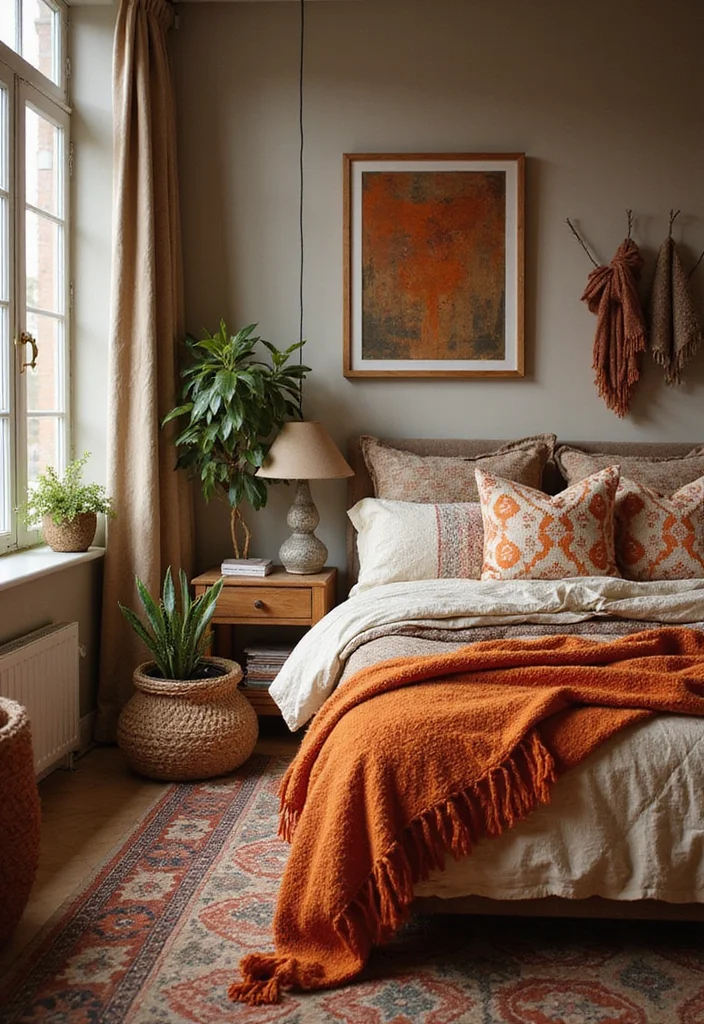 12 Burnt Orange Bedroom Ideas for Cozy Chic Interiors 1 12 Burnt Orange Bedroom Ideas for Cozy Chic Interiors - 1. Bohemian Oasis with Burnt Orange Textiles