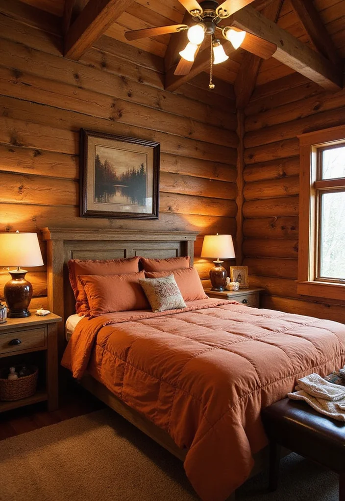 12 Burnt Orange Bedroom Ideas for Cozy Chic Interiors 23 12 Burnt Orange Bedroom Ideas for Cozy Chic Interiors - 3. Rustic Cabin Retreat