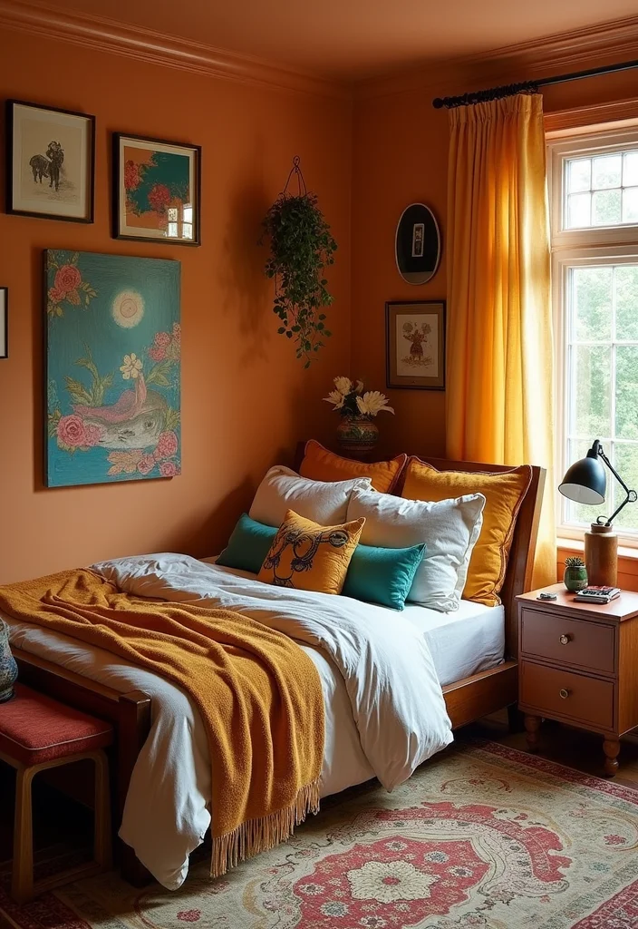 12 Burnt Orange Bedroom Ideas for Cozy Chic Interiors 34 12 Burnt Orange Bedroom Ideas for Cozy Chic Interiors - 4. Eclectic Mix of Colors