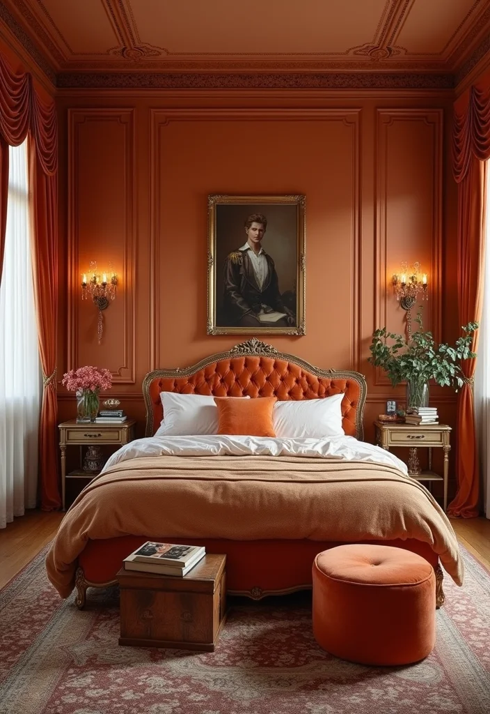 12 Burnt Orange Bedroom Ideas for Cozy Chic Interiors 56 12 Burnt Orange Bedroom Ideas for Cozy Chic Interiors - 6. Vintage Glamour