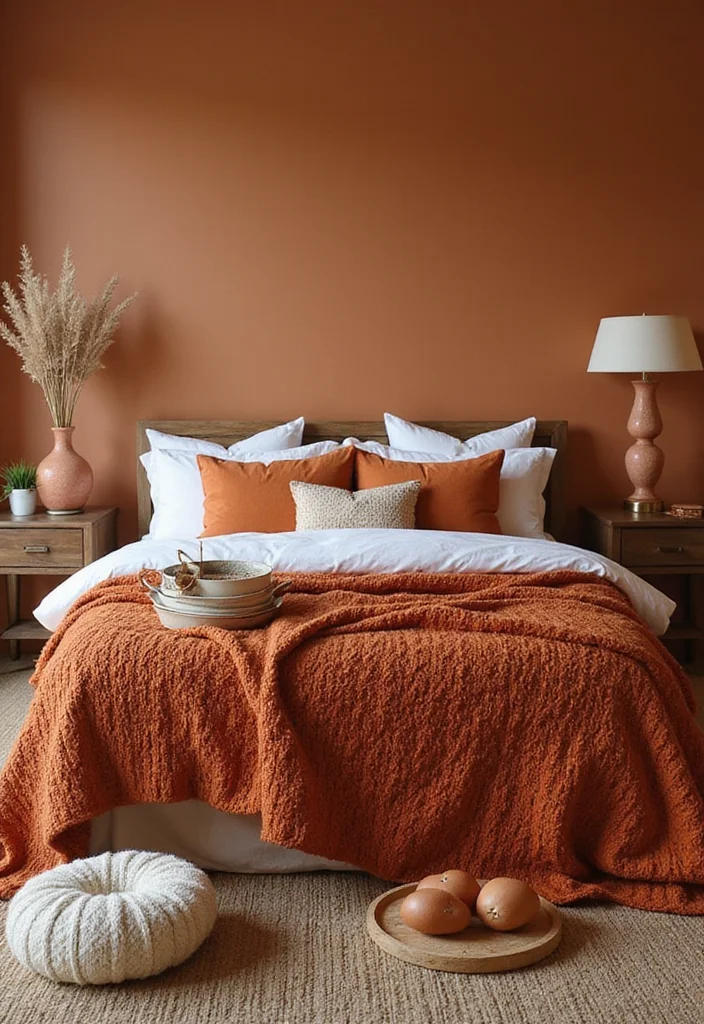 12 Burnt Orange Bedroom Ideas for Cozy Chic Interiors 78 12 Burnt Orange Bedroom Ideas for Cozy Chic Interiors - 8. Textured Layers