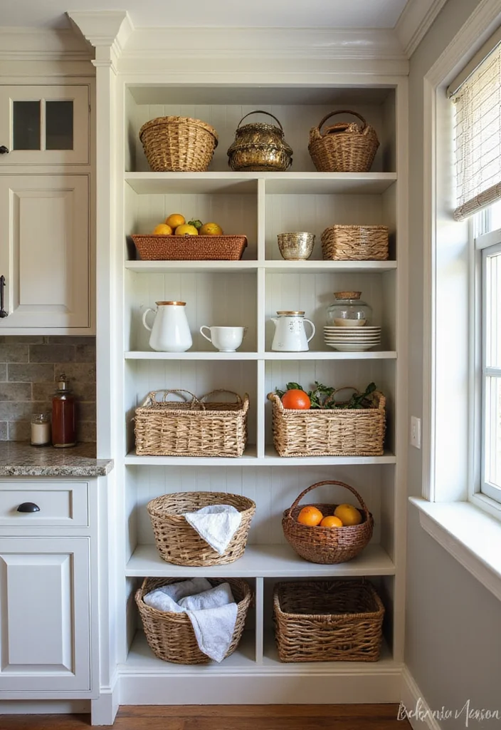 12 End of Kitchen Cabinet Ideas for Extra Storage Solutions - 4. Decorative Baskets