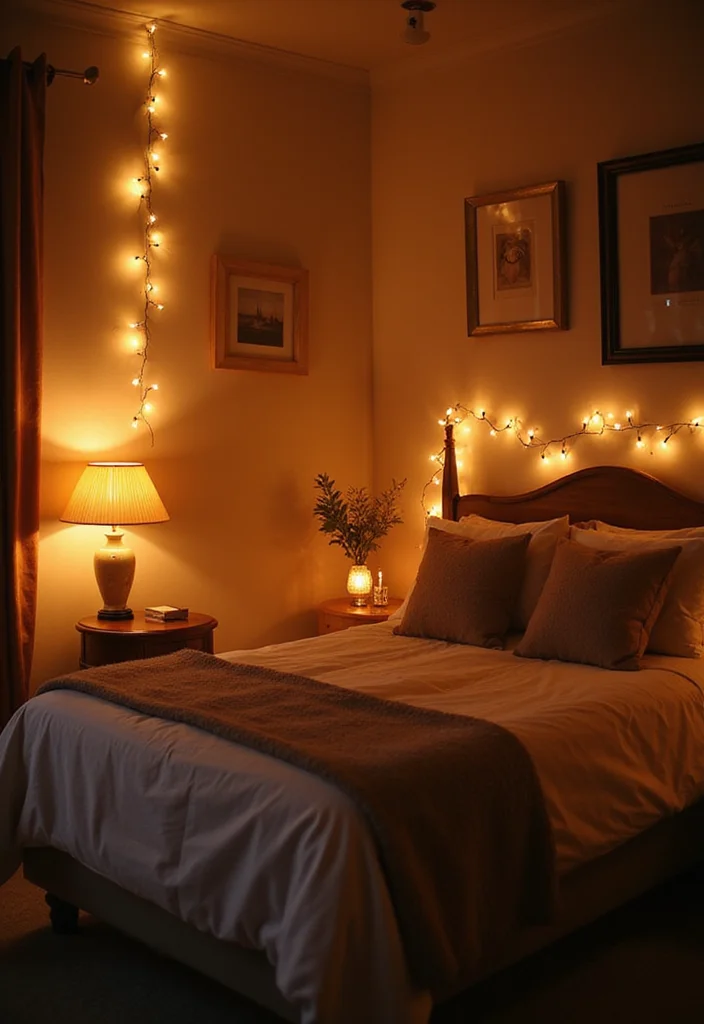 12 Feminine Bedroom Ideas with Soft Elegant Details - 7. Romantic Lighting