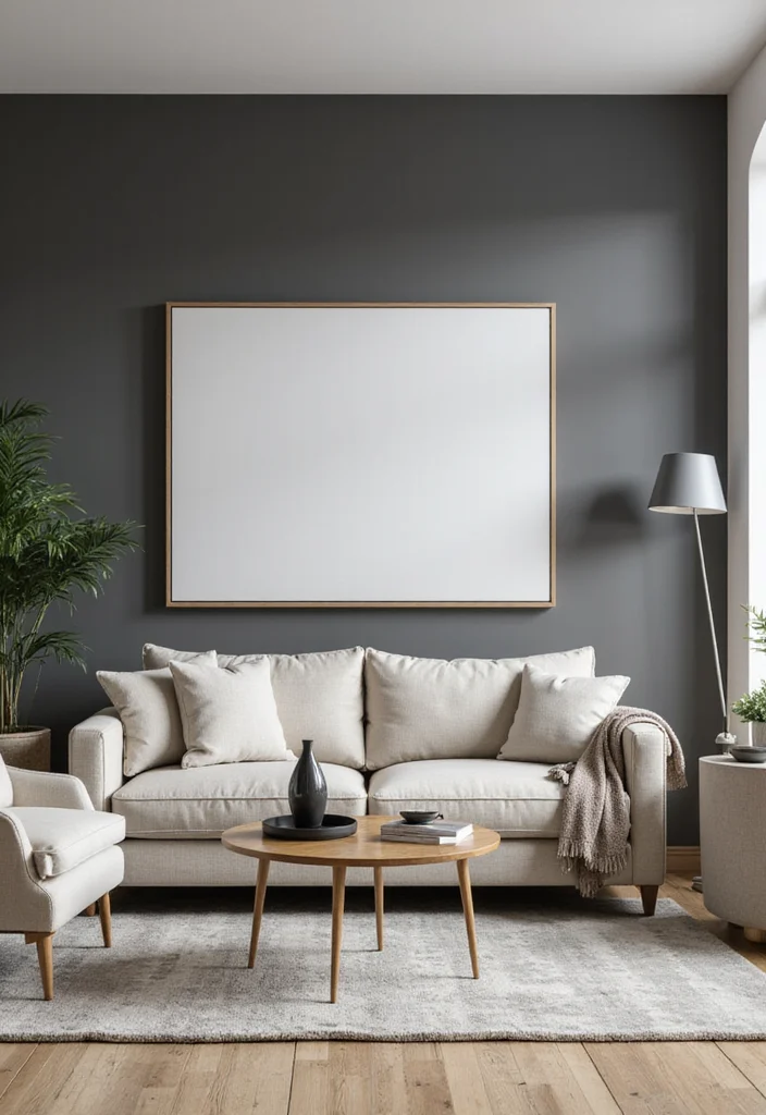 12 Gray and Beige Living Room Ideas for Balanced Neutrals - 4. Accent Wall for Drama