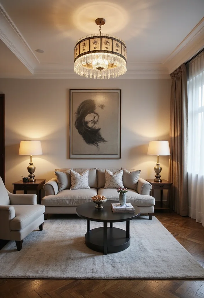 12 Gray and Beige Living Room Ideas for Balanced Neutrals - 9. Stylish Lighting Fixtures