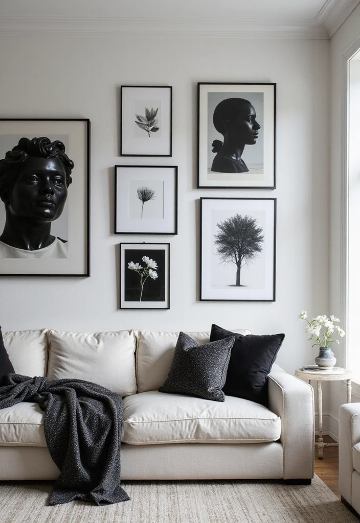 12 Grey Black and White Living Room Ideas for Sleek Contrast 34 12 Grey Black and White Living Room Ideas for Sleek Contrast - 4. Artistic Expressions