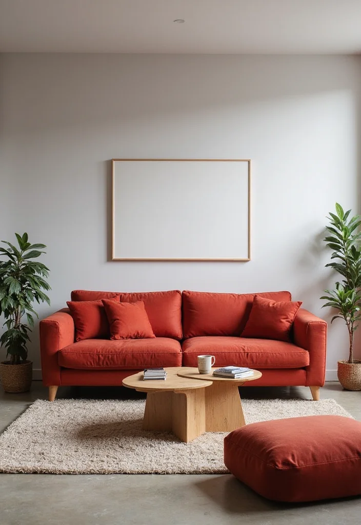 12 Red Couch Living Room Ideas with Modern Vibrant Style - 10. Design with Functionality in Mind