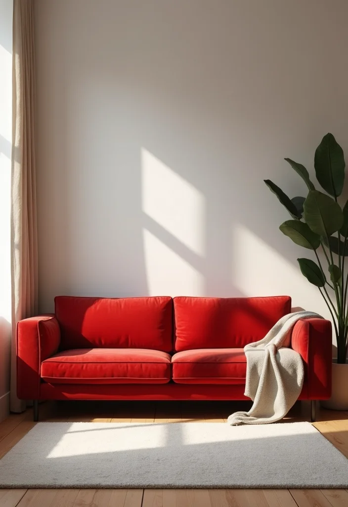 12 Red Couch Living Room Ideas with Modern Vibrant Style - 9. Balance with Neutral Tones