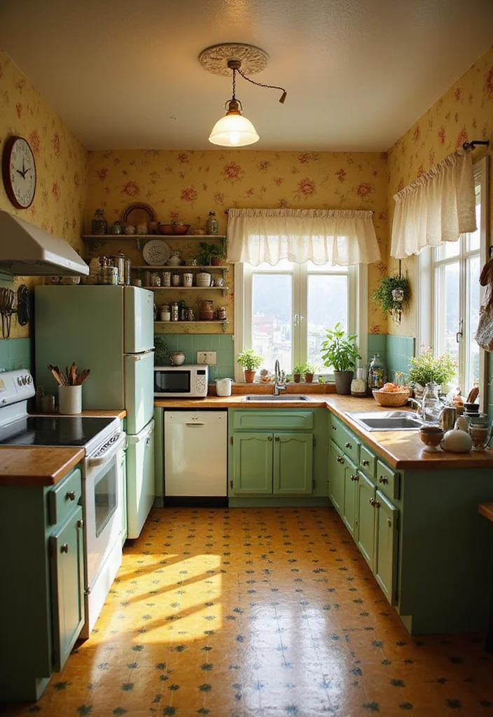 12 Small Kitchen Flooring Ideas for Smart Space Upgrades 34 12 Small Kitchen Flooring Ideas for Smart Space Upgrades 4. Linoleum Vintage Vibes